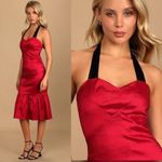 Lulus NWT  Bursting With Beauty Halter‎ Trumpet Midi Dress in Berry Red Size M Photo 3