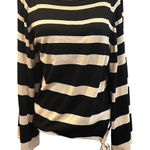 Boston Proper  Striped Tie-Waist Top Size M Black & Beige Long Sleeve Knit‎ Photo 0