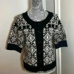 Jillian Jone Thick Wool Short Sleeve Sweater Black/ Off White. Sz: S Aztec print Black Photo 0