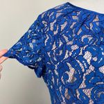 Adrianna Papell Dress 14 Blue Lace A-Line Lined Scalloped Hem Zip Knee Length Photo 1