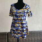 LuLaRoe  Womens Perfect T Size XXS Blue Navy Yellow Cream Floral Stripe Top NEW‎ Photo 4