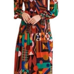 Farm Rio Tropical Shades size large new smocked long sleeve dress mixed midi mul Photo 0