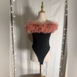Black Off Shoulder Bodysuit Pink Tulle Ruffle Balletcore Medium Photo 1
