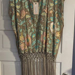 NWT Miss June Paris Floral Embroidered Fringe Poncho Top Tan Size undefined Photo 0