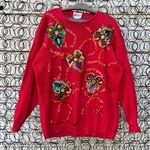 Vintage Joyce red gaudy sequin ornament Mardi Gras sweater Size L Photo 0