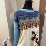 Vintage Knit Ski Sweater Mock Neck Blue White Alps Skiing Winter Art to Wear M‎ Size M Photo 2
