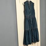 On 34th denim full button tiered midi dress size small 100% cotton cottage Blue Photo 2
