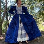 Vintage Victorian Shakespeare Style blue sateen and lace puff sleeve dress Size XS Photo 0