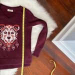 Hollister Co. Burgundy Sweater Tiger Bear Cat Red BOHO V neck Small Photo 4