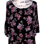 Lavish  black pink floral stretch neck blouse 1X‎ Photo 0