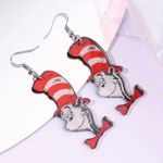 The cat in the hat acrylic clear/red/black dangle‎ earrings Red Photo 1