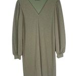 ZARA  Puff Sleeve V-Neck Textured Stretch Mini Career Dress S Olive Green #2983 Photo 2