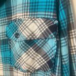 Tool Jeans Womens Top Medium Blue Blouse Flannel Button Casual Distressed Photo 5