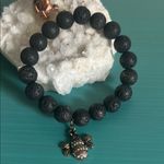 Lava Stone Diffuser Bead Bracelet with Charming Bronze Rhinestone Bee Charm Black Photo 1