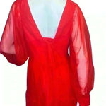 Gorgeous sexy v neck wedding gown long puffy sleeve. Red Size 12 Photo 3