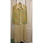 Vintage‎ 1970s 2 Piece Dress Set Floral Sheer Top Sleeveless Gown Modest Maxi Yellow Size L Photo 7