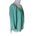 IZOD Womens Green Gingham Check 3/4 Sleeve Square Neck Blouse Top Photo 3