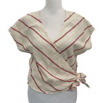 Madewell  Stripe V-Neck Wrap Side-Tie Blouse Top White Pink size Small Photo 0