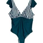 SheIn Kelly Green-White Striped 1 Piece Swimsuit 2XL Ruffles New Summer Vacation Photo 0