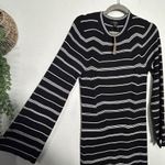 J.Crew NEW Knit Ribbed Sweater Dress Stripe Bell Sleeve Black White Md Academia Photo 7