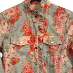 Boutique CHERRYBETTY Baby Blue Multi Floral Print Corduroy Ruffle Neck LS Shirt Sz S $69 Photo 1