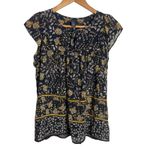 Gap  Dark Floral‎ Womens Top Size XS Blue Tie Neck Flowy Feminine BOHO Prairie Photo 7