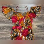Starlette Multicolored Tropical Leaf Print Short Sleeve Flare Leg Jumpsuit Brown Photo 4