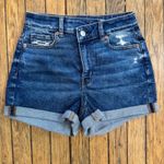 American Eagle Denim‎ Shorts High Waisted Distressed Cuffed Dark Wash Size 00 Blue Photo 6