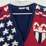 Talbots Vintage  Medium Red, White and Blue Knit Sweater Cardigan Vest Photo 7