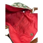 Y2K 90s The Sak Green Floral Canvas Shoulder Bag Brown Faux Leather Trim Purse Photo 6