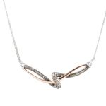 STERLING SILVER 925 & 10K ROSE GOLD FANCY BROWN GENUINE DIAMOND PLAQUE NECKLACE Photo 3