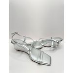 Caslon  Sandals Womens Size 11 Silver Leather Paola Open Square Toe Wedges Photo 5