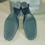 Coach Black Leather Size 7.5 Block Heels Slip On Mules Loafers Iris Suede Square Photo 3