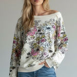 Free People Oversized Go On Get Floral Pullover Sweatshirt White Size XS Photo 0