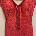 SCALA Vintage Orange Beaded Long Formal Prom Dress Backless Y2K 1990 100% Silk Red Photo 2