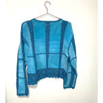 Boho Turquoise Suede Leather and Crochet Button Up Long Sleeve Jacket size XL Photo 3