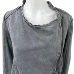 Free People Gray Asymmetrical Zip Up Distressed Shrunken Moto Jacket Coat Sz XS Photo 3