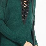 EXPRESS NWT Lace Up Deep V Neck Hi Low Green Knit Sweater Pullover Medium Photo 7