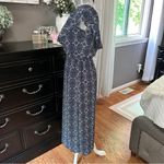 Allison Joy  One Shoulder Ruffle Navy White Print Sundress Size M Photo 12