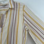 Loft Mustard Yellow Stripe Popover Top Lightweight Beachy Long Sleeve Size L Photo 2