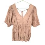All in Favor  Size‎ Small Brown Short Sleeve Blouse V Neck and Back Gauze-y Shirt Photo 0