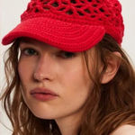 Free People  Silvie Crochet Baseball Hat in Red NWT Retail $48 Photo 0