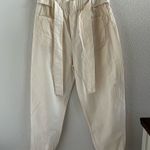 ZARA Neutral Cream Pants Paperbag Waist Tie Belt Medium Photo 0