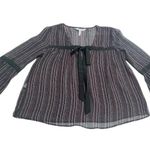 BCBGeneration Ruffle Front Pirate SHEER STRIPED BLOUSE BELL SLEEVES XXS Photo 6