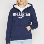 Hollister ✨ Co. FAUX SHEARLING-LINED ZIP-UP LOGO GRAPHIC NAVY SZ LARGE HOODIE✨ Photo 0