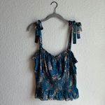 Natural Life 💙 Eloise Teal Blue Floral Smocked Tie Strap Tank Top Photo 1