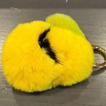 Faux Mink Fur Yellow Pear Smiley Face Keychain Bag Charm Photo 2