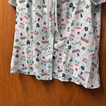 Unique Vintage  Short Sleeve Bow Neck Button Up Blouse Paris French Print XL 14 Photo 5