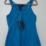 Harley Davidson Blue Studded Glitter Graphic HD Tank Top Size L Photo 0
