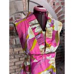 dress Hawaiian 1960s ruffle collar floral bright pink purple gold cream Size XS Photo 2